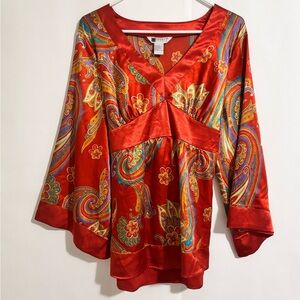 Carole Little gorgeous satin tie back shirt tunic top xl